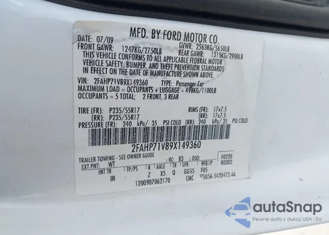 2009 Ford Crown Victoria Police/Police Interceptor from USA, damaged, VIN 2FAHP71V89X149360